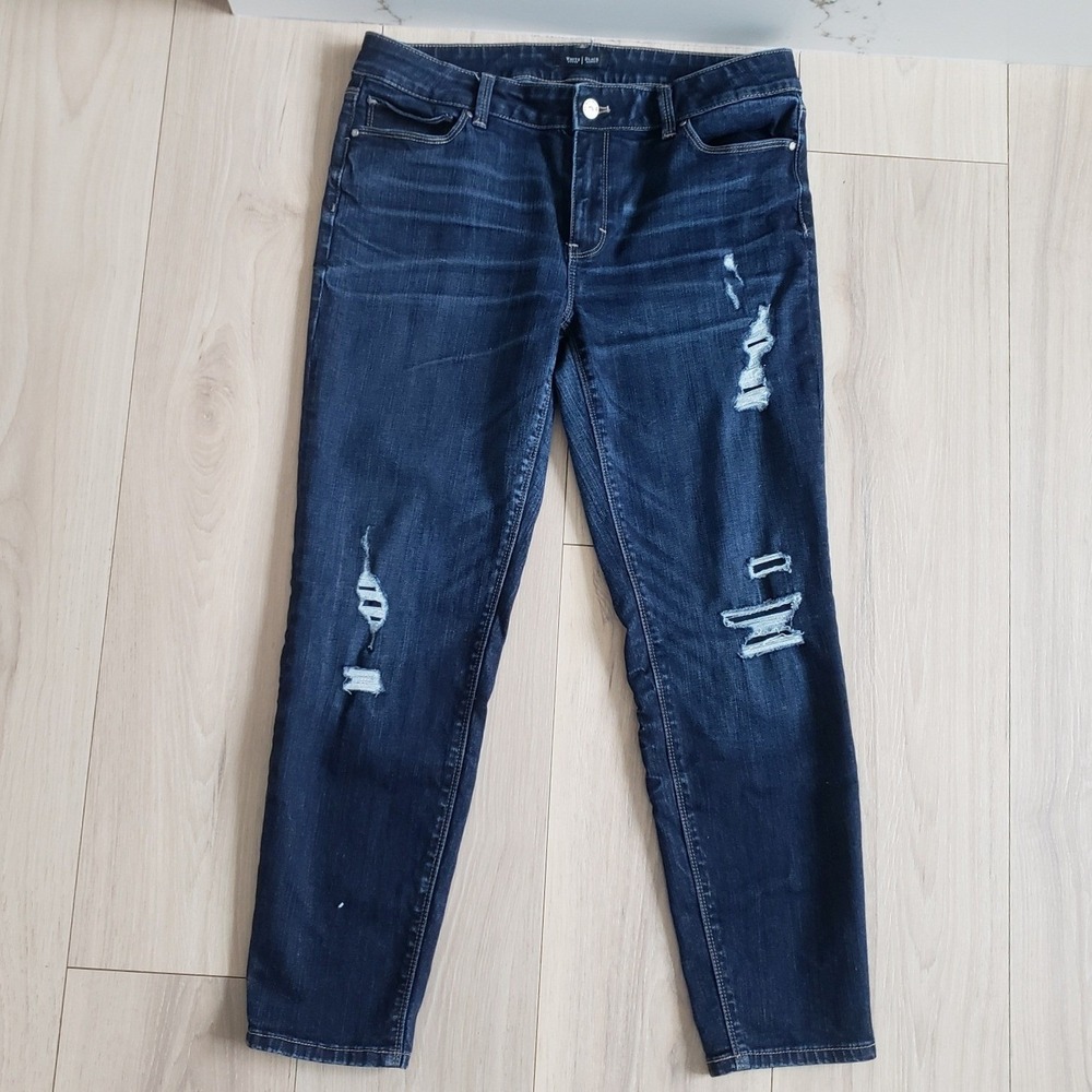 WHBM Crop Leg Jeans Womens 8 Blue Distressed Dark Wash Denim